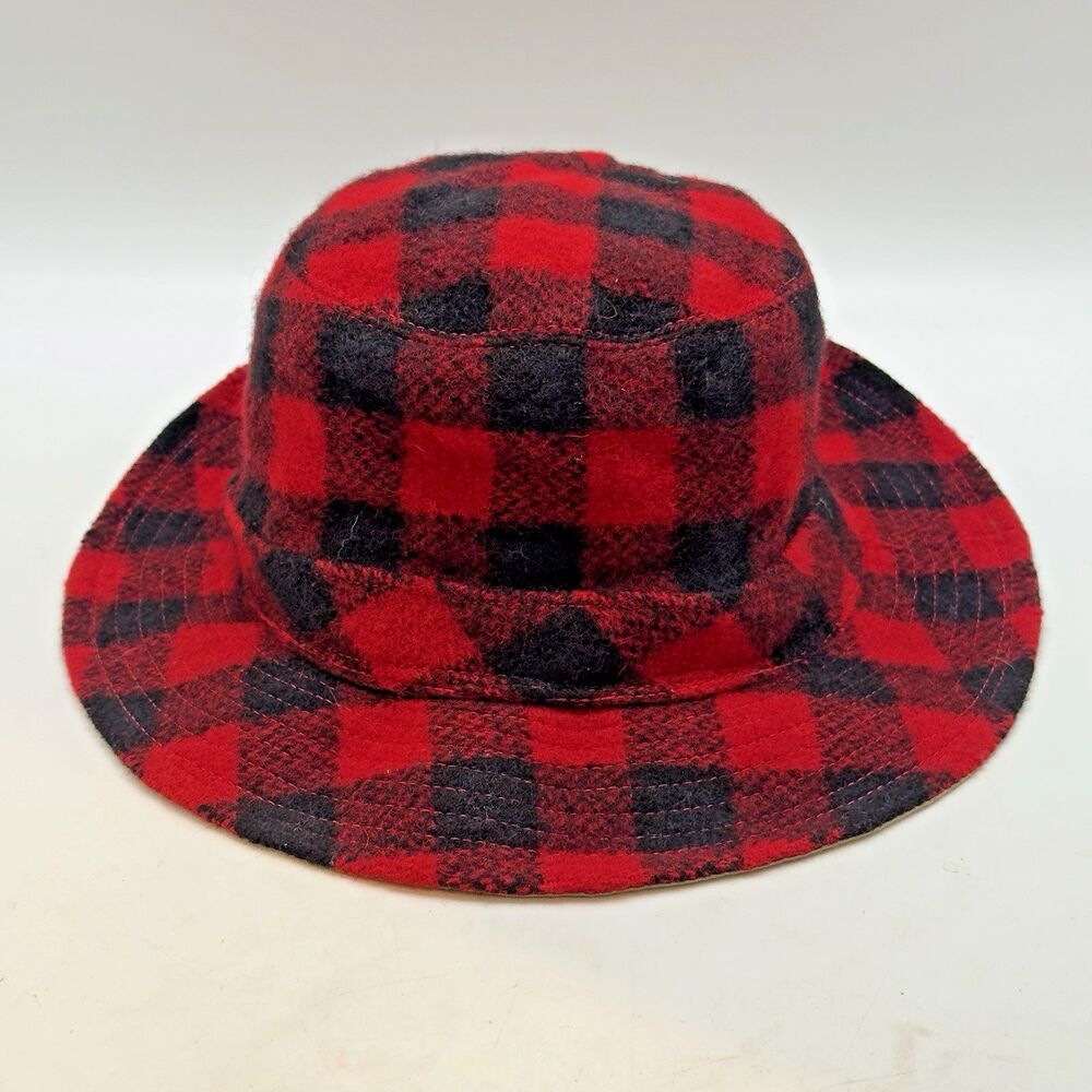 L.L. Bean Red Buffalo Plaid Wool Hat Men XL Lined Boonie Outback Fedora Pork Pie